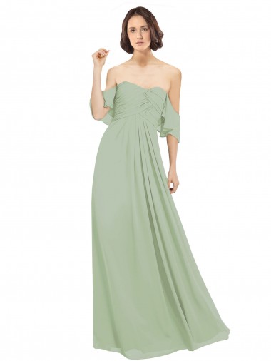 Discount Boho Chic Chiffon Bridesmaids Dress with Off the Shoulder Neckline