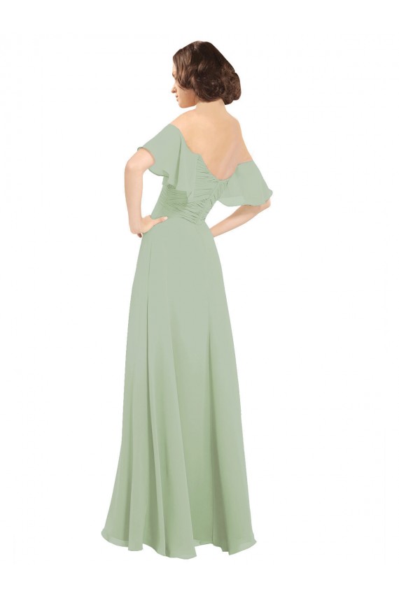 Discount Boho Chic Chiffon Bridesmaids Dress with Off the Shoulder Neckline