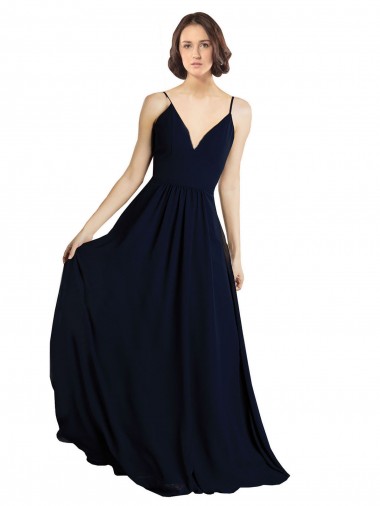 Discount Simple Chiffon Bridesmaid Dress with Deep V-Neckline