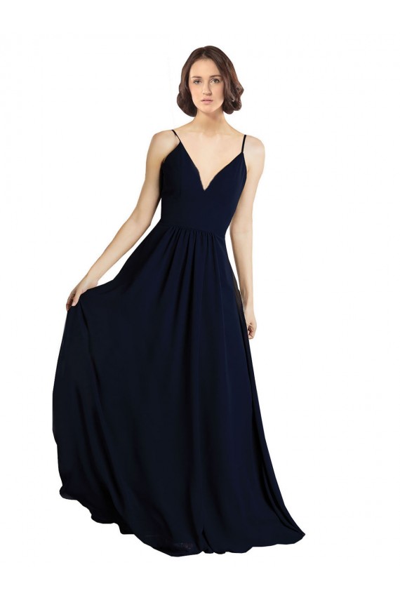 Discount Simple Chiffon Bridesmaid Dress with Deep V-Neckline
