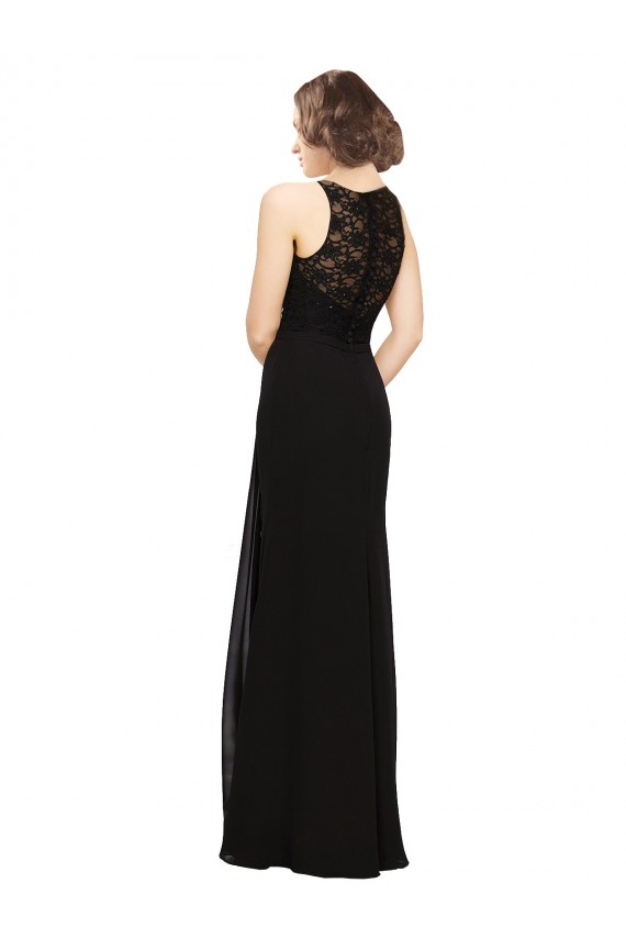 Discount Sheath Beaded and Embroidered Bridesmaids Dress with Lace Bodice and Chiffon Skirt