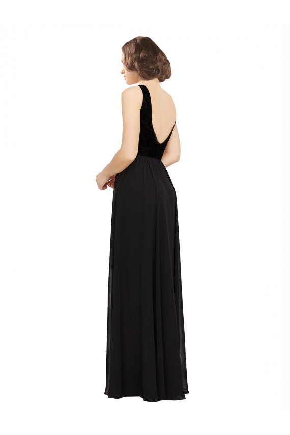 Discount Stretch Velvet and Chiffon Bridesmaids Dress with V-Neckline
