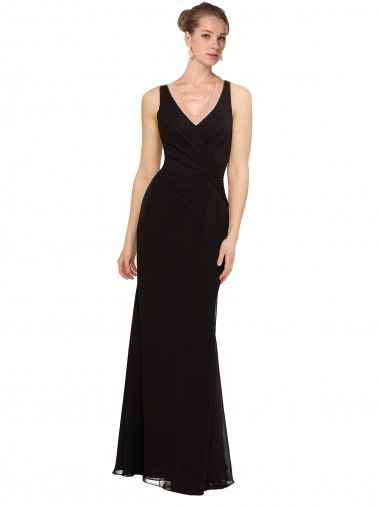 Discount Open V-Back Chiffon Bridesmaids Dress with V-Neckine