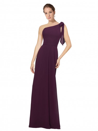 Discount One Shoulder Chiffon Bridesmaids Dress with Shoulder Bow
