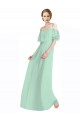Discount Spaghetti Straps Long Chiffon Off-The-Shoulder Bridesmaid Dress with Double Flounce Sleeves