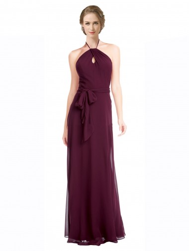 Discount Full Length Chiffon Bridesmaid Dress with Halter Top