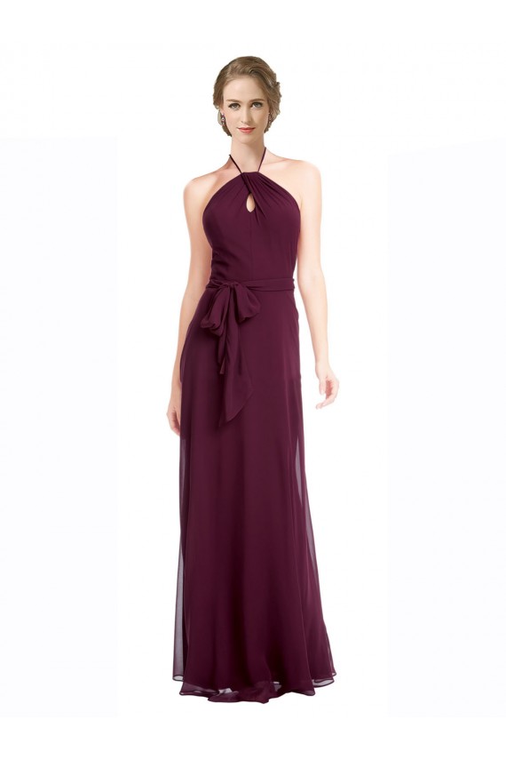 Discount Full Length Chiffon Bridesmaid Dress with Halter Top