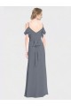 Discount Long Chiffon Spaghetti Strap V-Neck Bridesmaid Dress with Off-The-Shoulder Flutter Sleeves