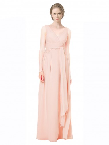 Discount Full Length Chiffon Bridesmaid Dress with V-Front and Back