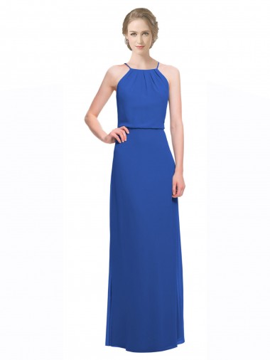 Discount Long Chiffon Spaghetti Strap Bridesmaid Dress with Blouson Top