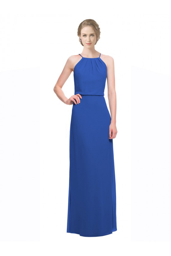 Discount Long Chiffon Spaghetti Strap Bridesmaid Dress with Blouson Top