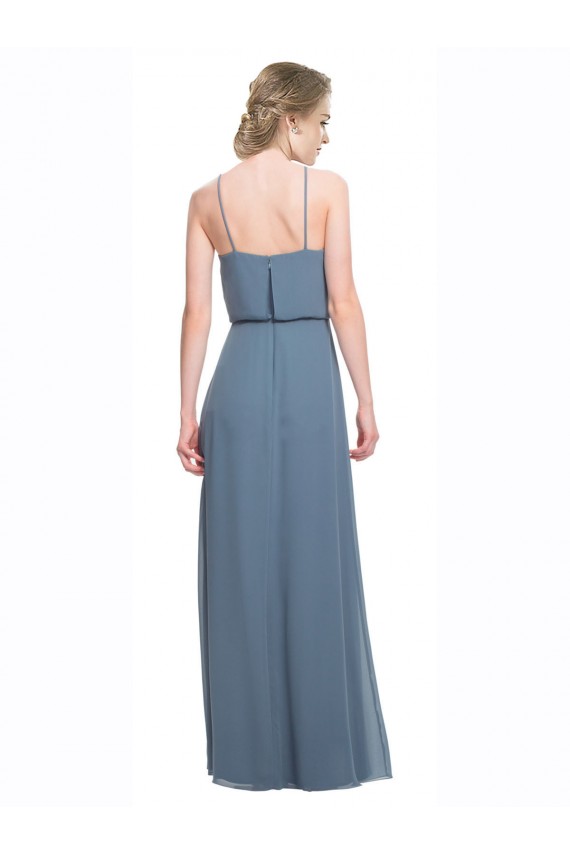Discount Long Chiffon Spaghetti Strap Bridesmaid Dress with Blouson Top