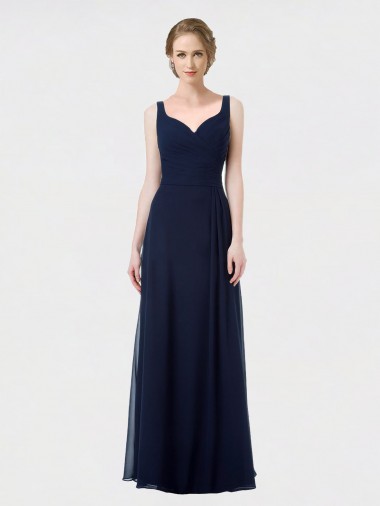 Discount Long Chiffon Bridesmaid Dress with Sweetheart Neckline and Shoulder Straps