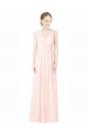 Discount Long Chiffon Sleeveless Bridesmaid Dress with Sheer Illusion Top and V-Back