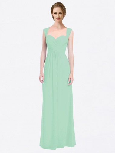 Discount Long Chiffon Bridesmaid Dress with a Sweetheart Neckline and Pleated Shoulder Straps