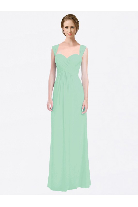 Discount Long Chiffon Bridesmaid Dress with a Sweetheart Neckline and Pleated Shoulder Straps