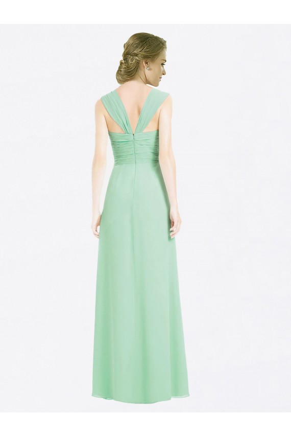 Discount Long Chiffon Bridesmaid Dress with a Sweetheart Neckline and Pleated Shoulder Straps
