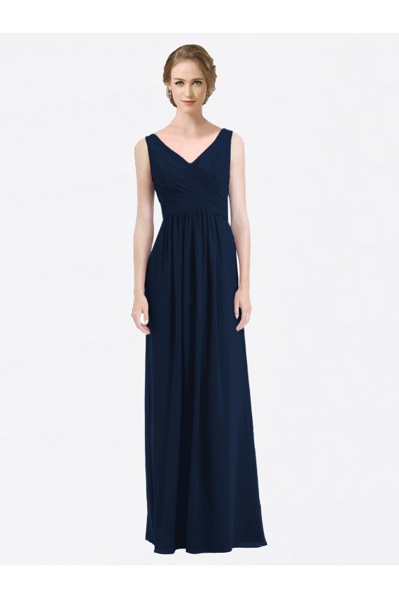 Discount Long Chiffon V-Neck Sleeveless Bridesmaid Dress with Criss-Cross Pleated Bodice