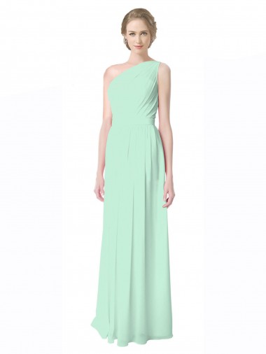 Discount One Shoulder Chiffon Bridesmaid Dress with Asymmetrical Ruched Bodice