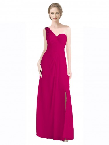 Discount Full Length Chiffon Bridesmaid Dress with One Wide Shoulder Strap