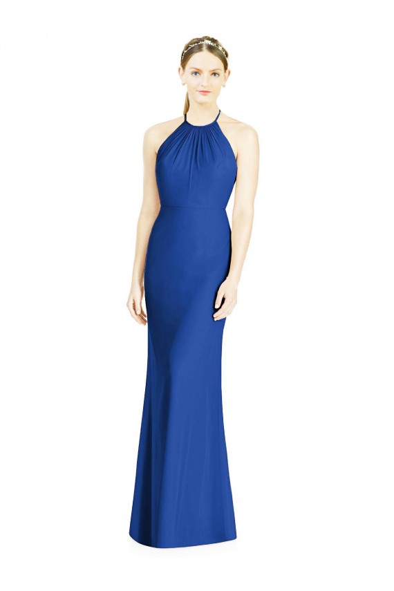 Discount Criss Cross Low Back Halter Chiffon Bridesmaid Dress