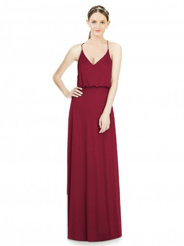Discount Full Length V-Neck A-Line Chiffon Boho Bridesmaid Dress