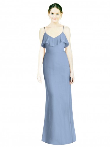 Discount Deep Open Back Long Chiffon V-Neck Bridesmaid Dress