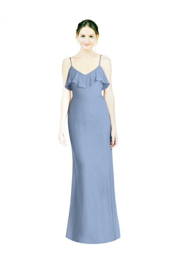 Discount Deep Open Back Long Chiffon V-Neck Bridesmaid Dress