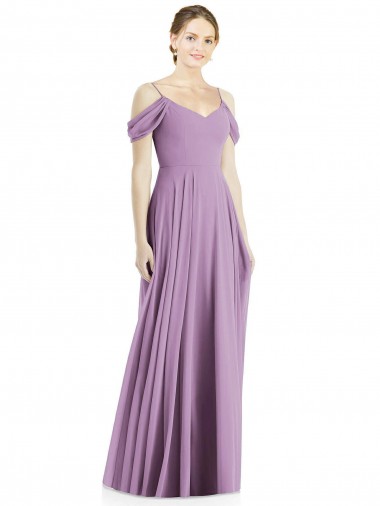 Discount Off the Shoulder Open Cowl-Back Maxi Bridesmaid Dress