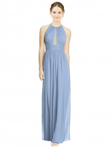 Discount Open Back Long Chiffon Halter Bridesmaid Dress