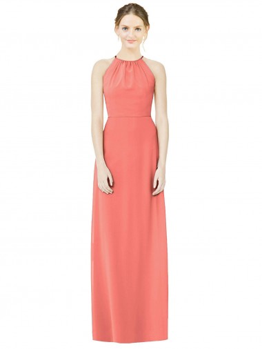 Discount Open Back Shirred Halter Chiffon Bridesmaid Dress