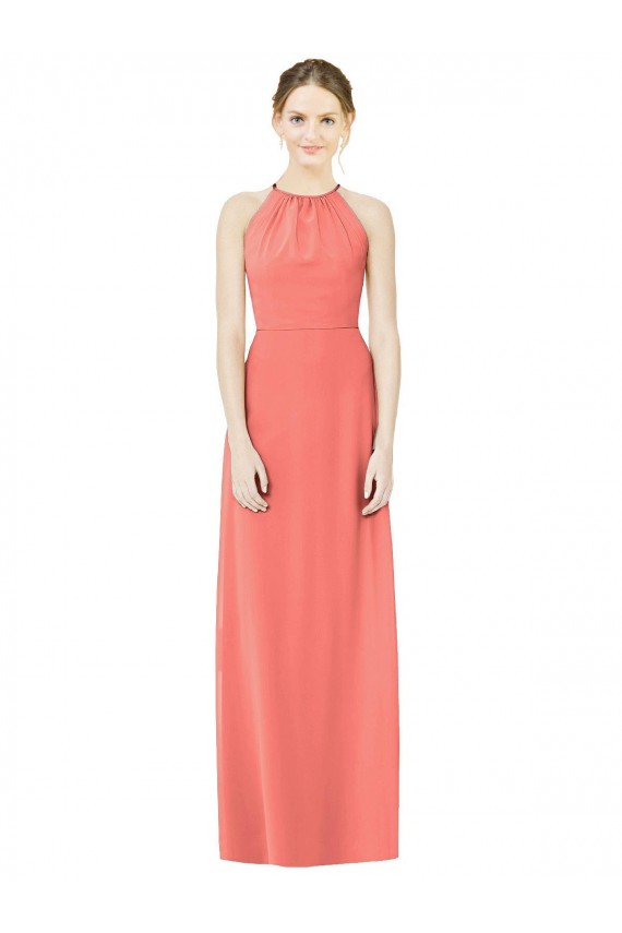 Discount Open Back Shirred Halter Chiffon Bridesmaid Dress