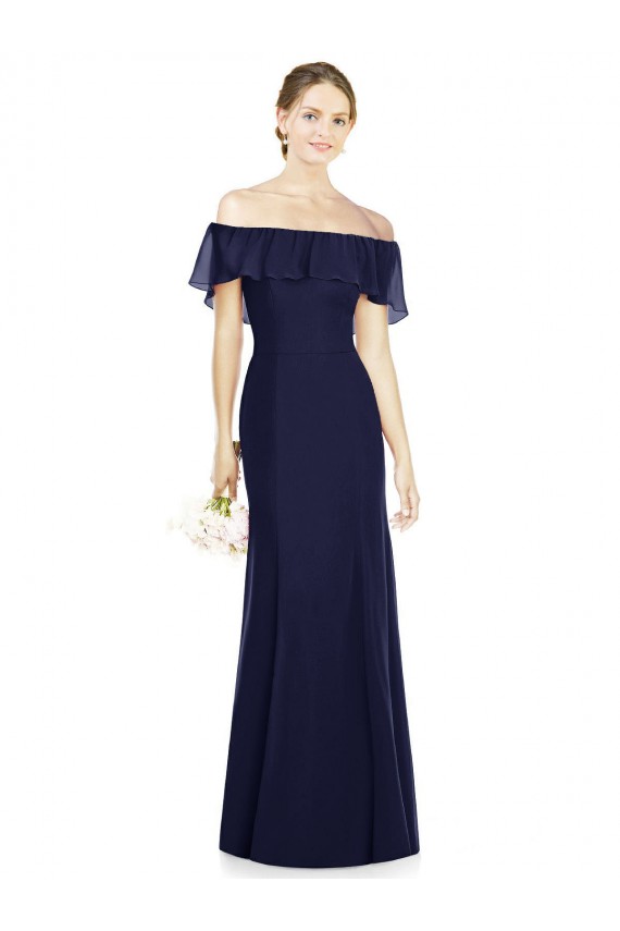 Discount Off the Shoulder Full-Length Trumpet Chiffon Bridesmaid Dress