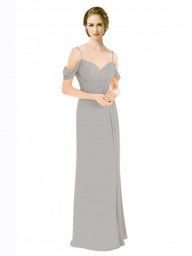 Discount Draped Cold Shoulder Chiffon Bridesmaid Dress with Pleated Wrap Bodice