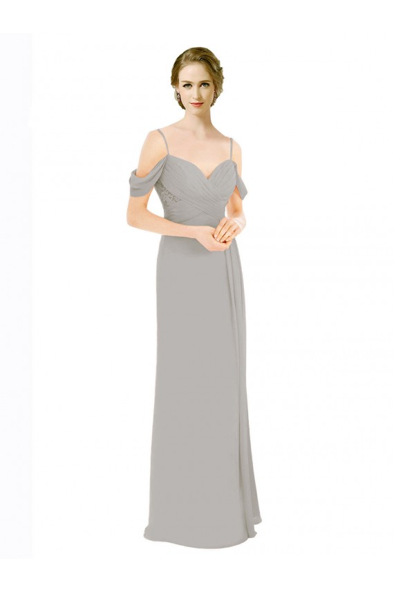 Discount Draped Cold Shoulder Chiffon Bridesmaid Dress with Pleated Wrap Bodice