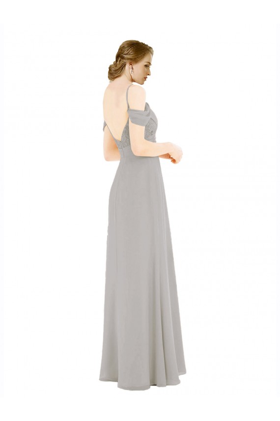 Discount Draped Cold Shoulder Chiffon Bridesmaid Dress with Pleated Wrap Bodice