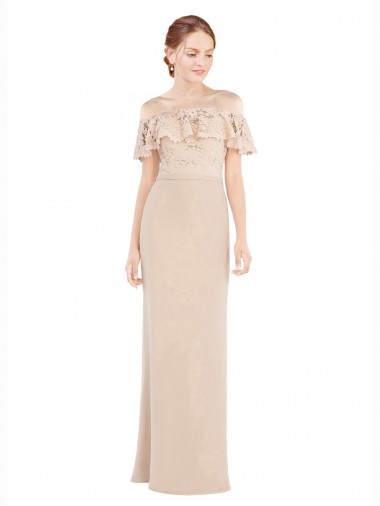 Discount Off the Shoulder Sleeves Sheath Chiffon Bridesmaid Dress / Prom Dress