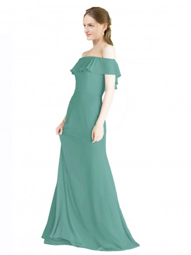 Discount Off the Shoulder Bohemian Chiffon Bridesmaid Dress