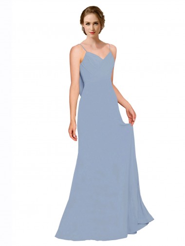 Discount Cowl Back Long Chiffon Slip Bridesmaid Dress with Straps