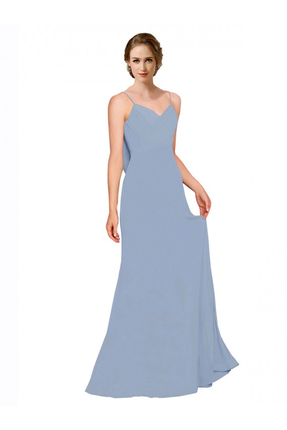 Discount Cowl Back Long Chiffon Slip Bridesmaid Dress with Straps
