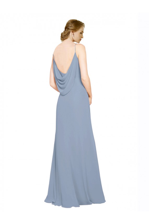 Discount Cowl Back Long Chiffon Slip Bridesmaid Dress with Straps
