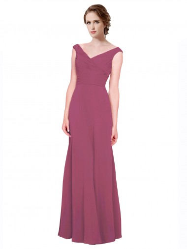 Discount V-Neckline Long Chiffon Bridesmaid Dress with Wide V-Back