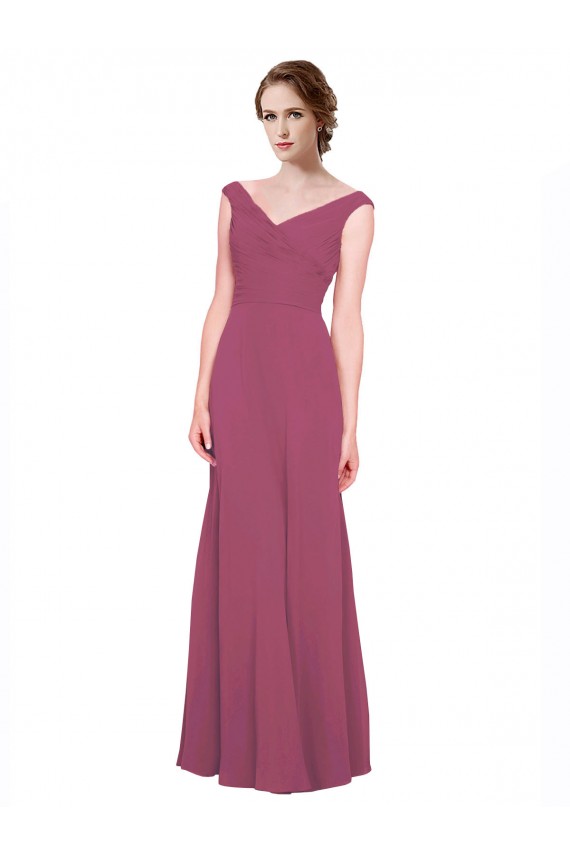 Discount V-Neckline Long Chiffon Bridesmaid Dress with Wide V-Back