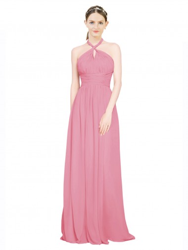 Discount Halter Neck Keyhole A-Line Chiffon Bridesmaid Dress