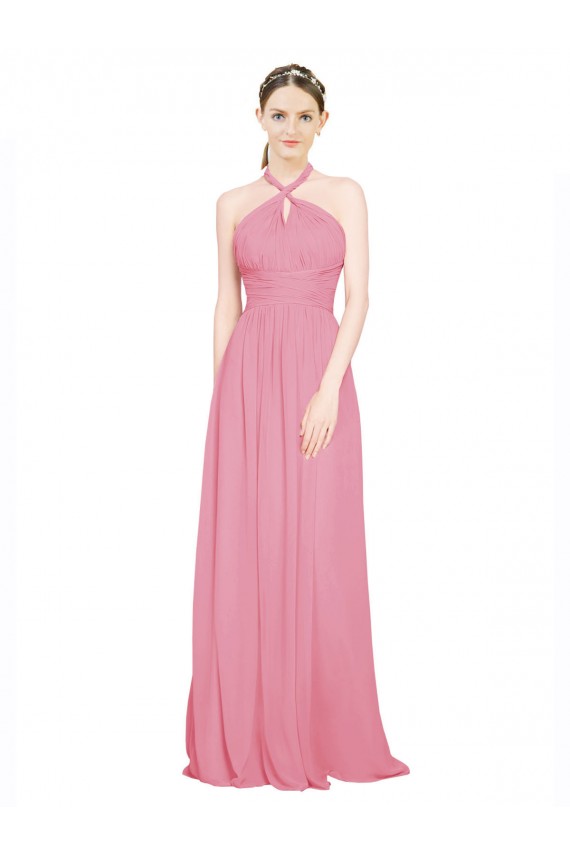 Discount Halter Neck Keyhole A-Line Chiffon Bridesmaid Dress