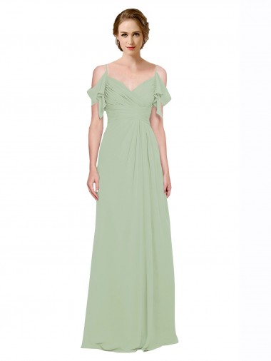 Discount Split Cold Shoulder Draped A-Line Chiffon Bridesmaid Dress