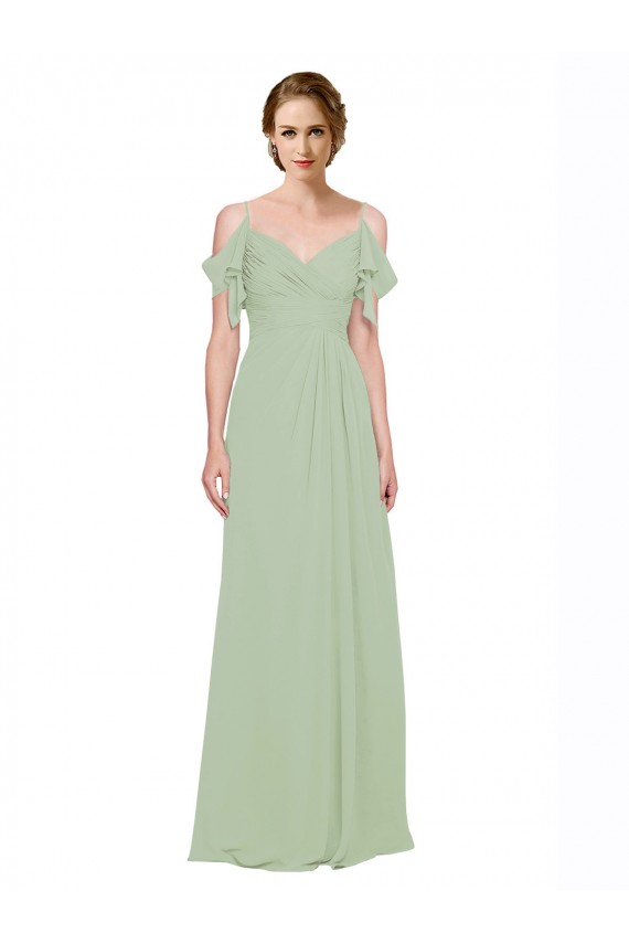 Discount Split Cold Shoulder Draped A-Line Chiffon Bridesmaid Dress