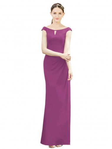 Discount Full Length Long Chiffon Bridesmaid Dress with Boat Neck