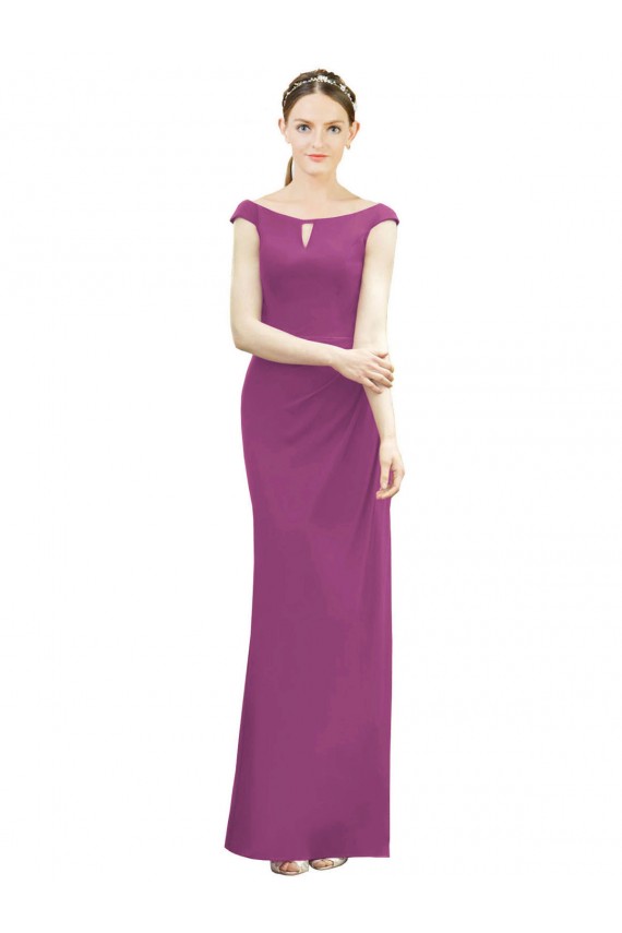 Discount Full Length Long Chiffon Bridesmaid Dress with Boat Neck