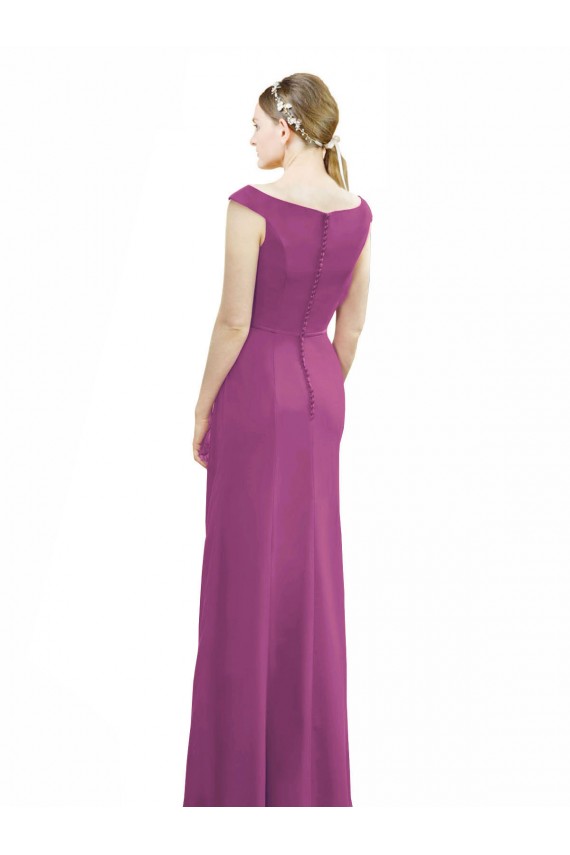 Discount Full Length Long Chiffon Bridesmaid Dress with Boat Neck